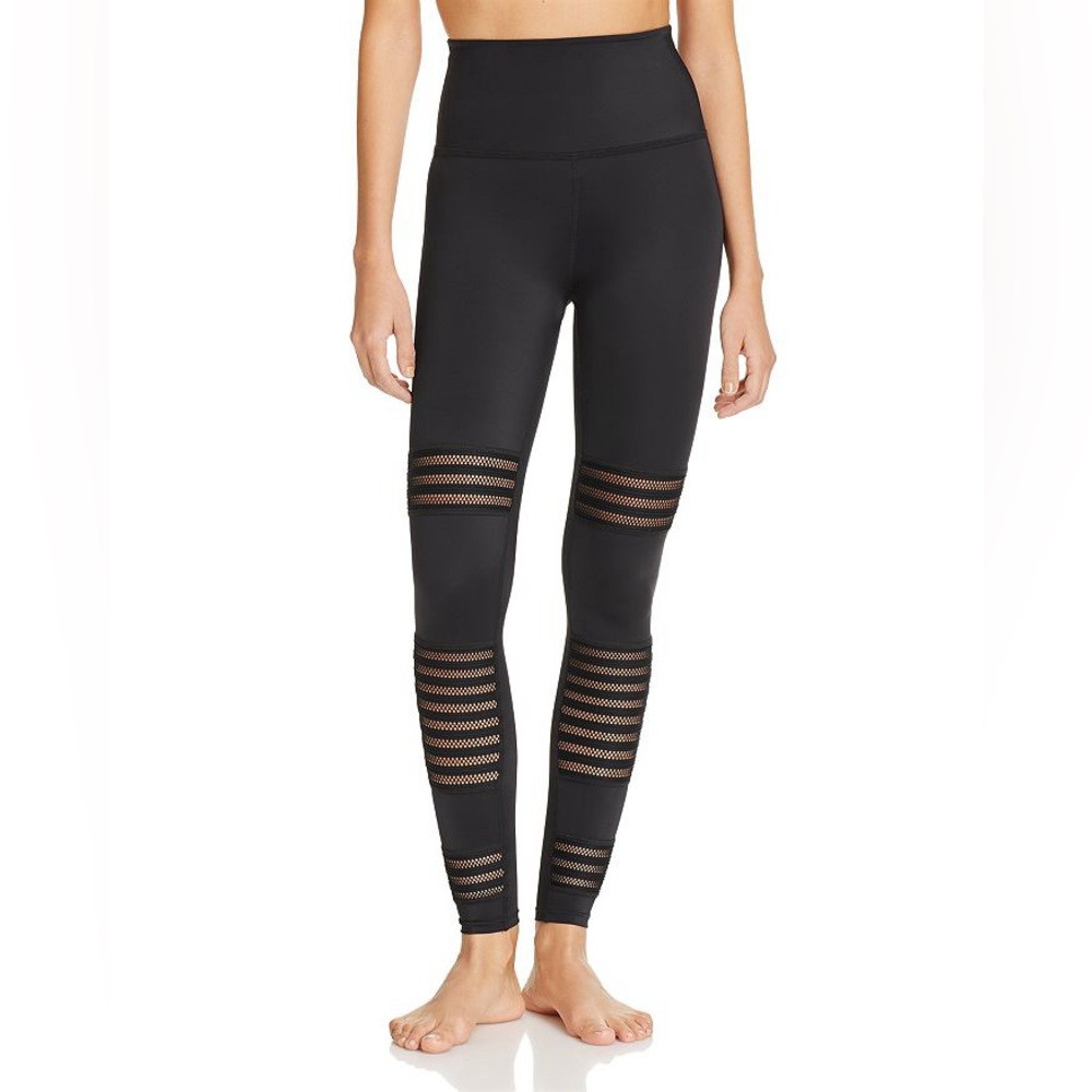 Beyond Yoga Mesh to Impress Black High-Waist Striped Legging Size Medium